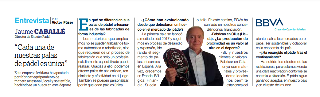 Entrevista a Jaume Cabellé, director de SHOOTER PADEL, en el Periódico